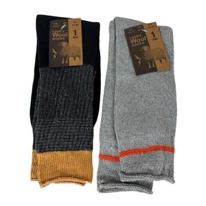 Lamb's Wool Blend Socks NEW Men's US 10-13 Lot of 2 Gray Orange Calf Length 1393